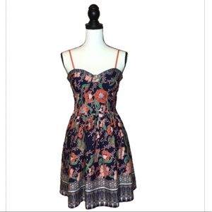 Band of Gypsies Floral Bustier Dress Navy/Coral size medium
